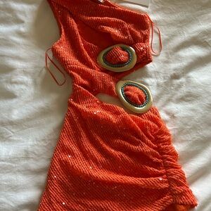 Orange Sequin Mini Dress
